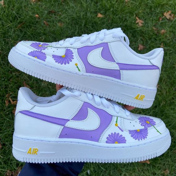 کفش اسپرت کاستوم کتونی ایرفورس  air force طرح purple flower نایک nike