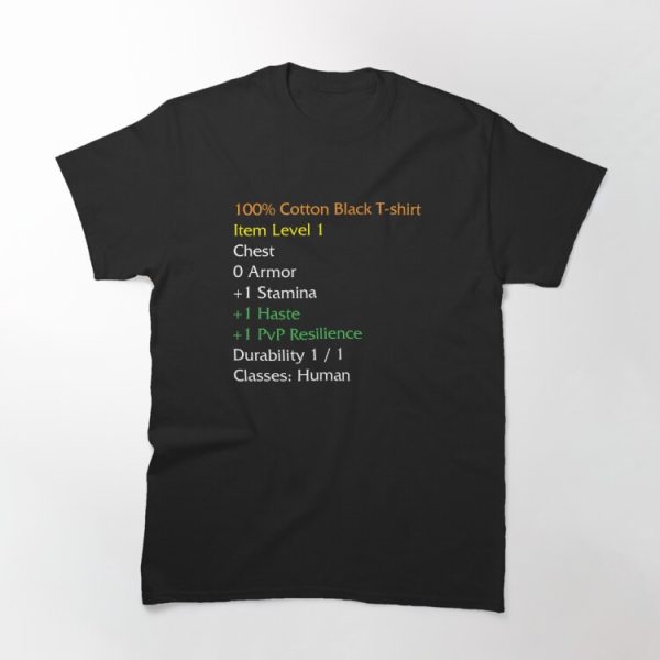 WoW Funny T-shirt Item stats description Black shirt meme Classic T-Shirt