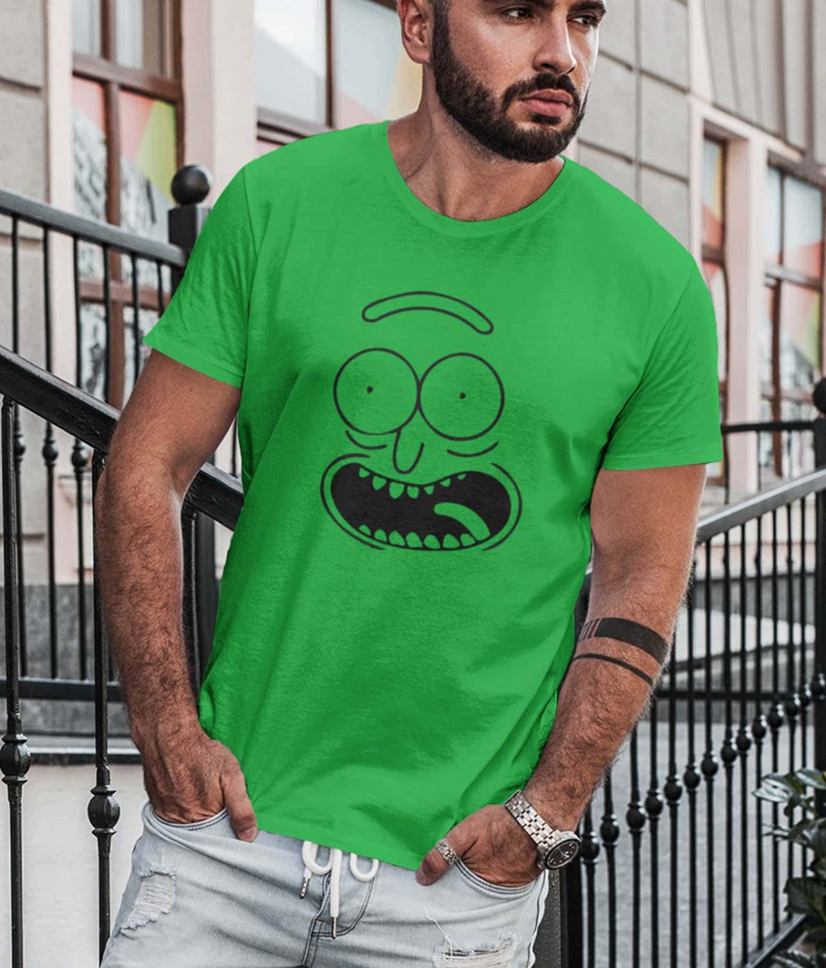 Rick And Morty Pickle Rick Face Men's T-Shirt-1